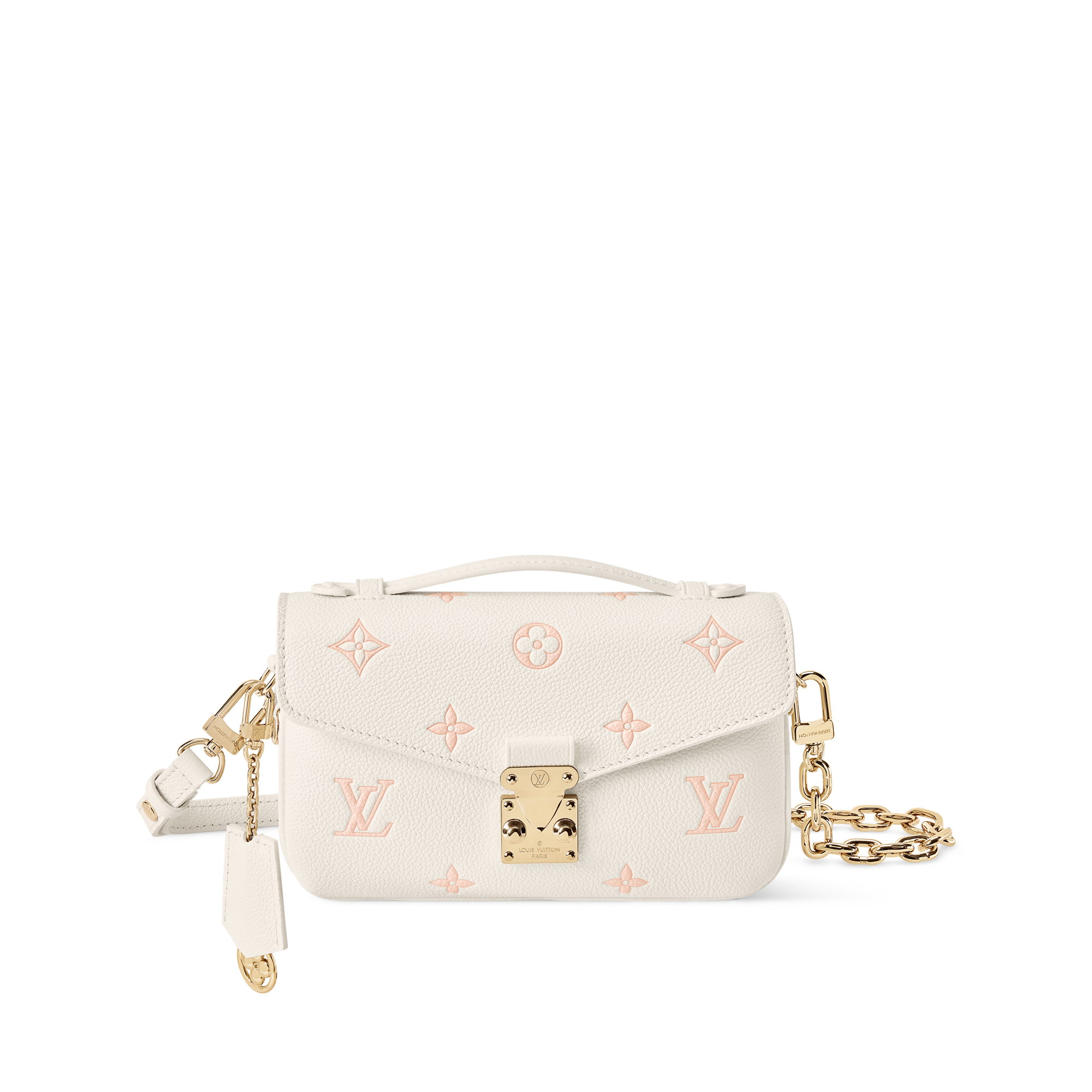 Louis Vuitton アイボリー カメ型ブローチ Pochette Métis East West Bicolour Monogram Empreinte Leather